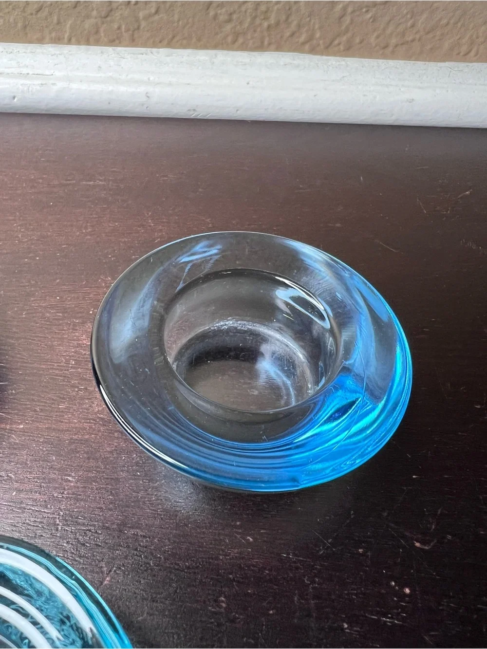 Vintage 1990s IKEA Chunky Blue Glass Candle Holders Trio
